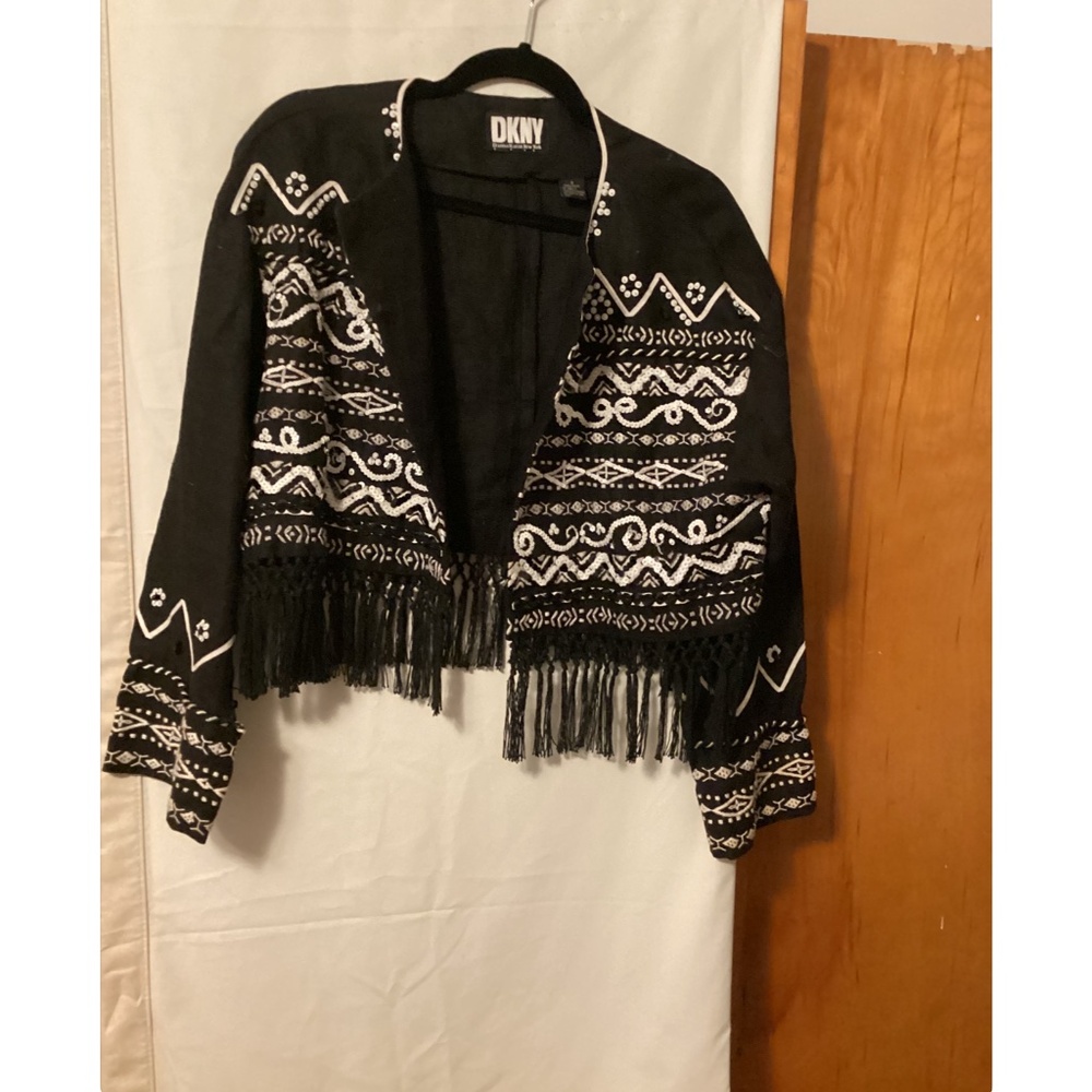 DKNY VIintage linen jacket with tassels ,festival ,Cochella  ,weatern ,boho SZ S